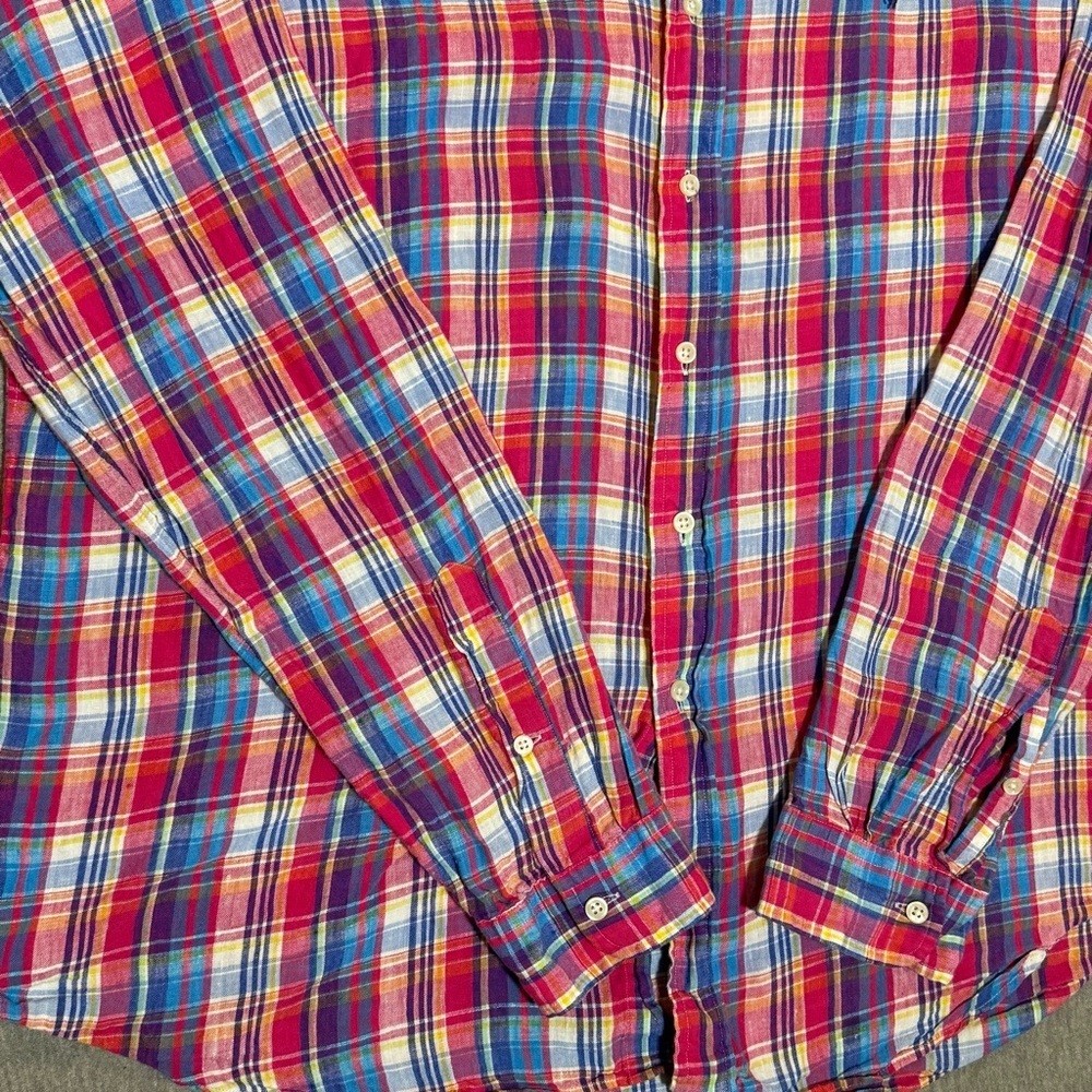 RALPH LAUREN Slim Men's XXL Plaid Multicolor Button-Down Logo Polo Red Blue Pink - Picture 3 of 9